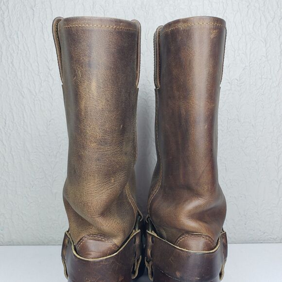 Frye Harness 12R Square Toe Moto Boots Womens 7M Smoke Brown Leather 77300 USA - Picture 7 of 16